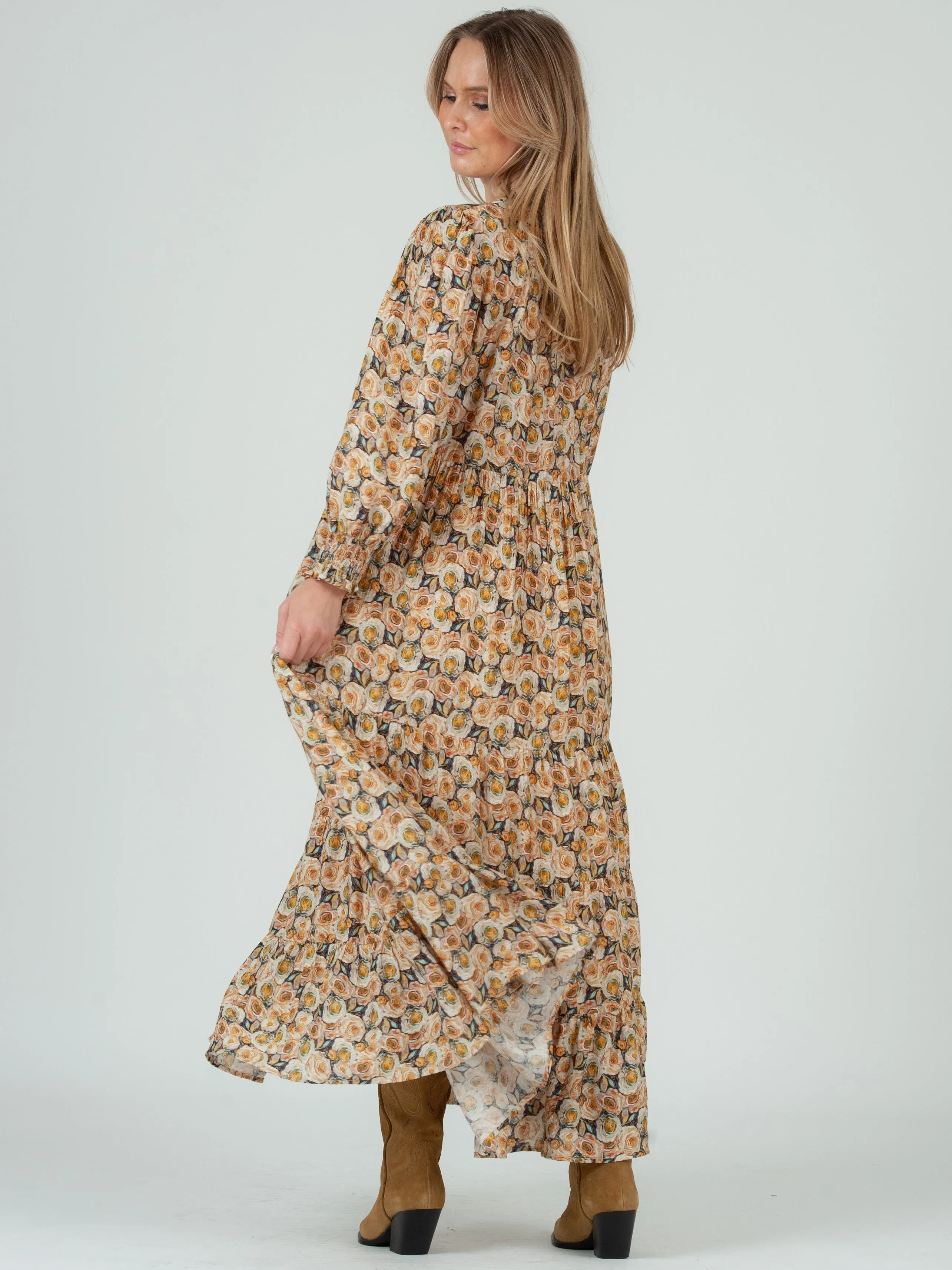 Women's Rose Floral Print Tiered Long Sleeve Maxi Dress sold by Lucca Couture product image thumbnail 5