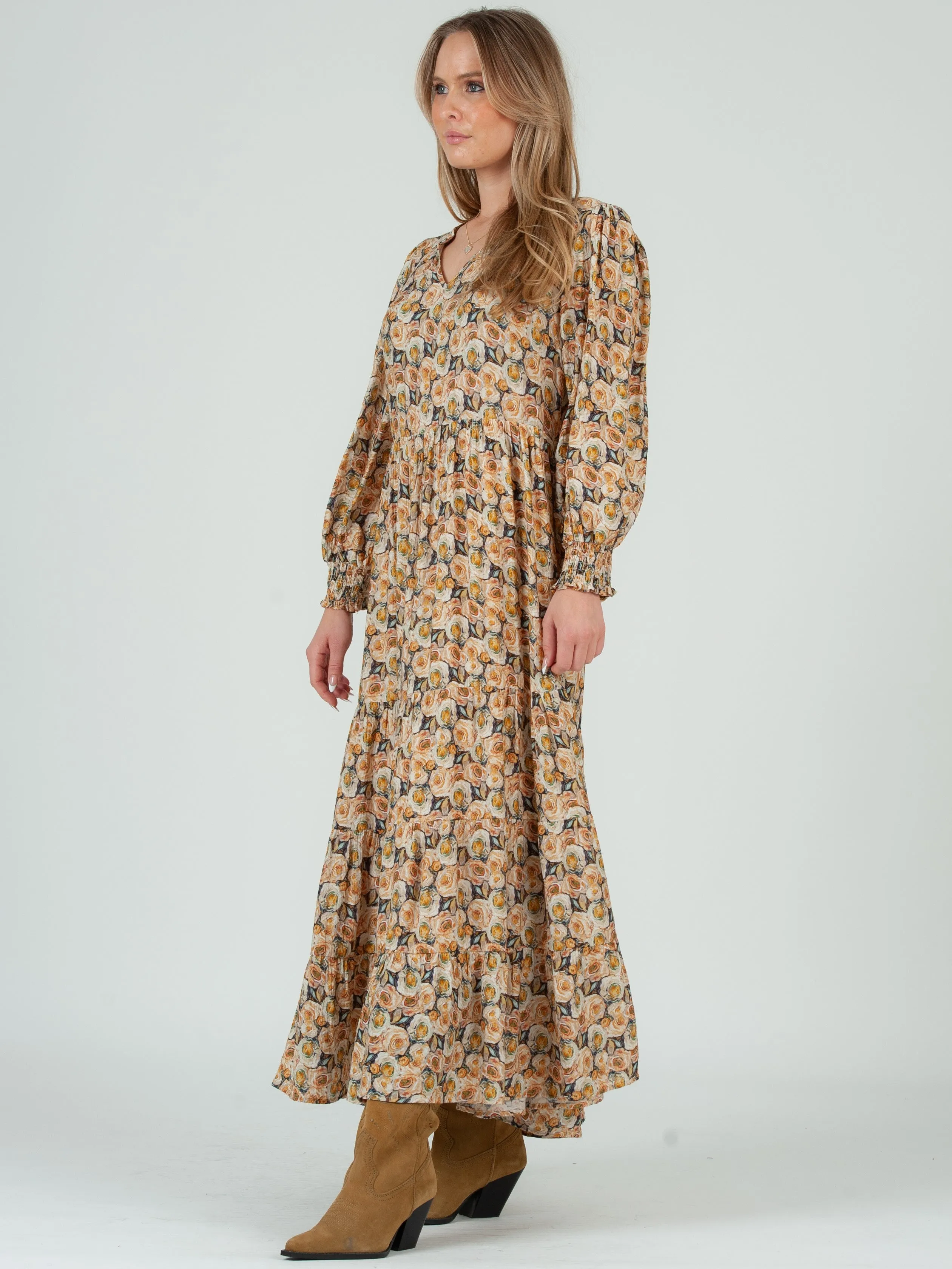 Women's Rose Floral Print Tiered Long Sleeve Maxi Dress sold by Lucca Couture product image thumbnail 3