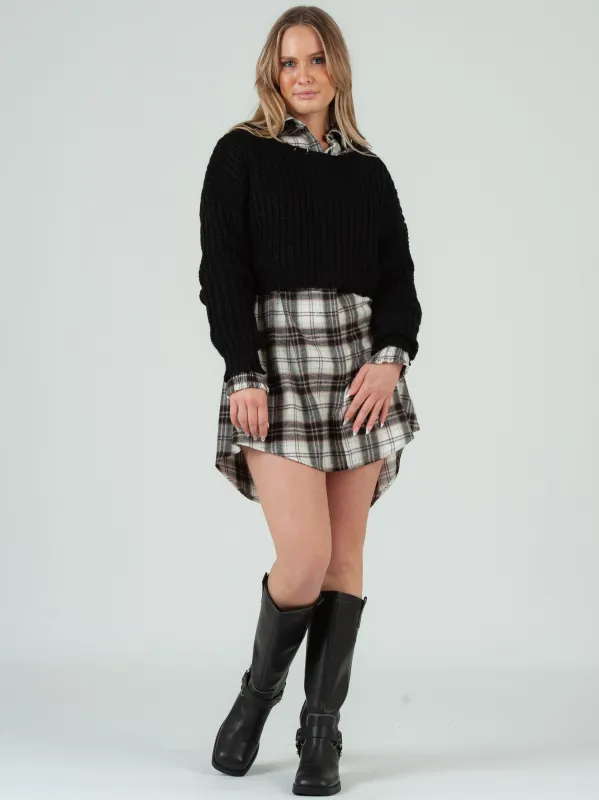 FIONA FRAYED EDGES CROPPED SWEATER-BLACK sold by Lucca Couture