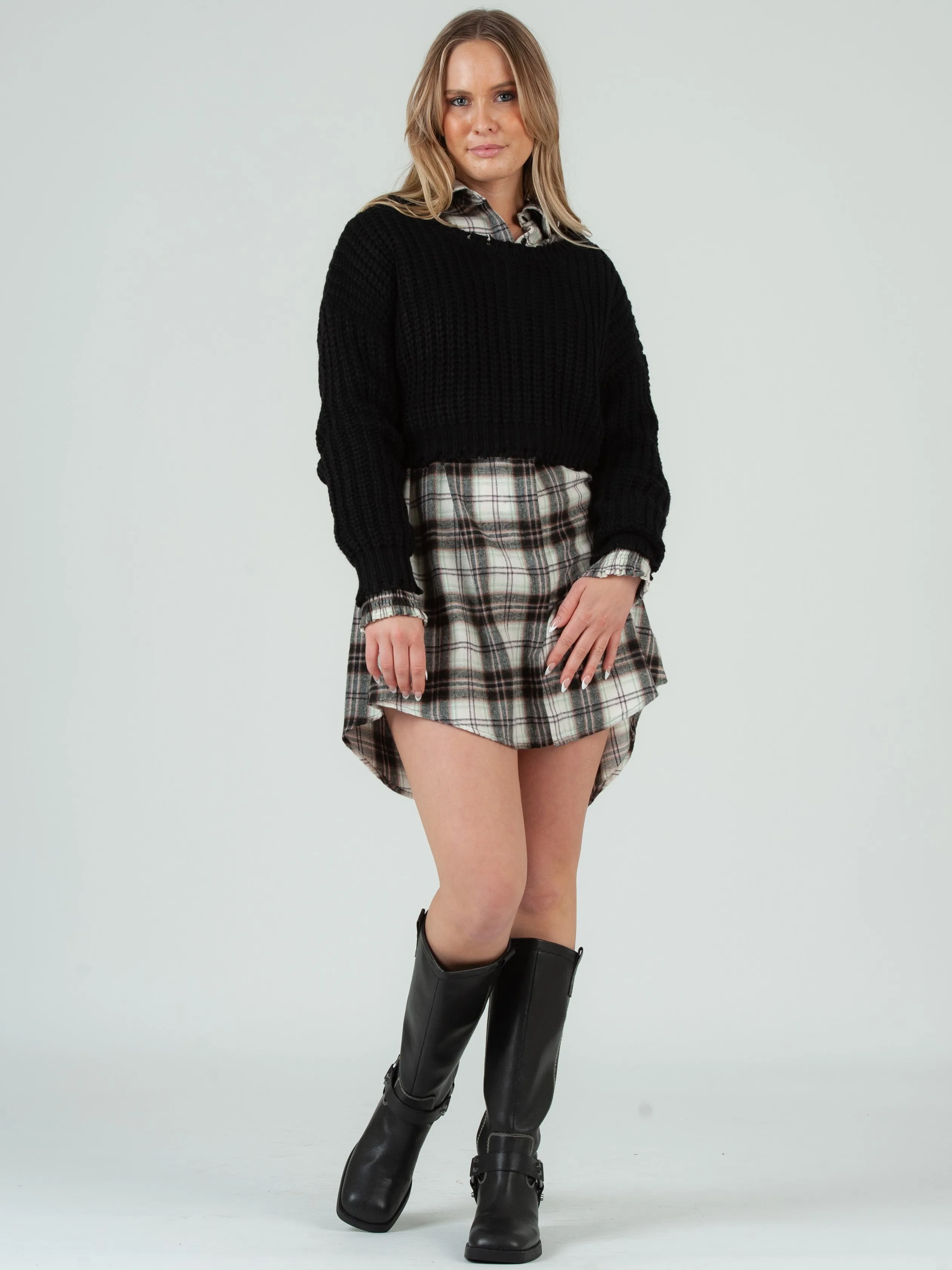 FIONA FRAYED EDGES CROPPED SWEATER-BLACK sold by Lucca Couture