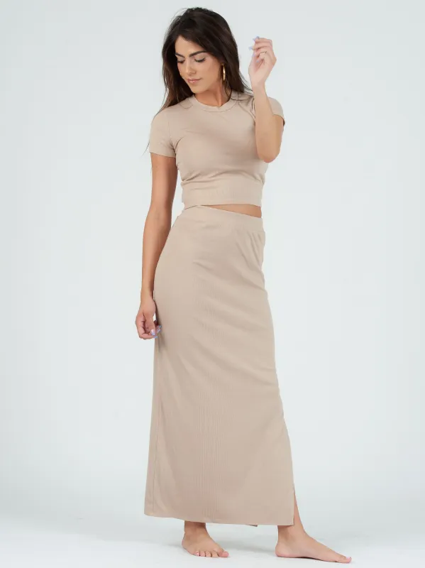 KENDALL PENCIL SKIRT-SAND sold by Lucca Couture
