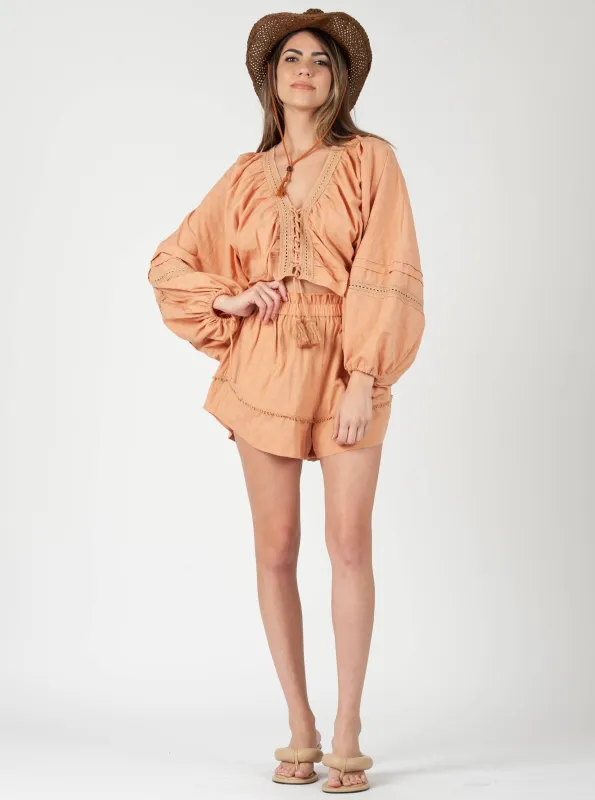 VISO BALLOON SLEEVE TOP-PEACHY sold by Lucca Couture