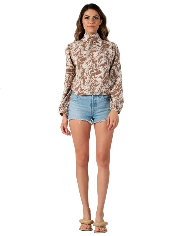 Women's Printed Mock Neck Blouse sold by Lucca Couture
