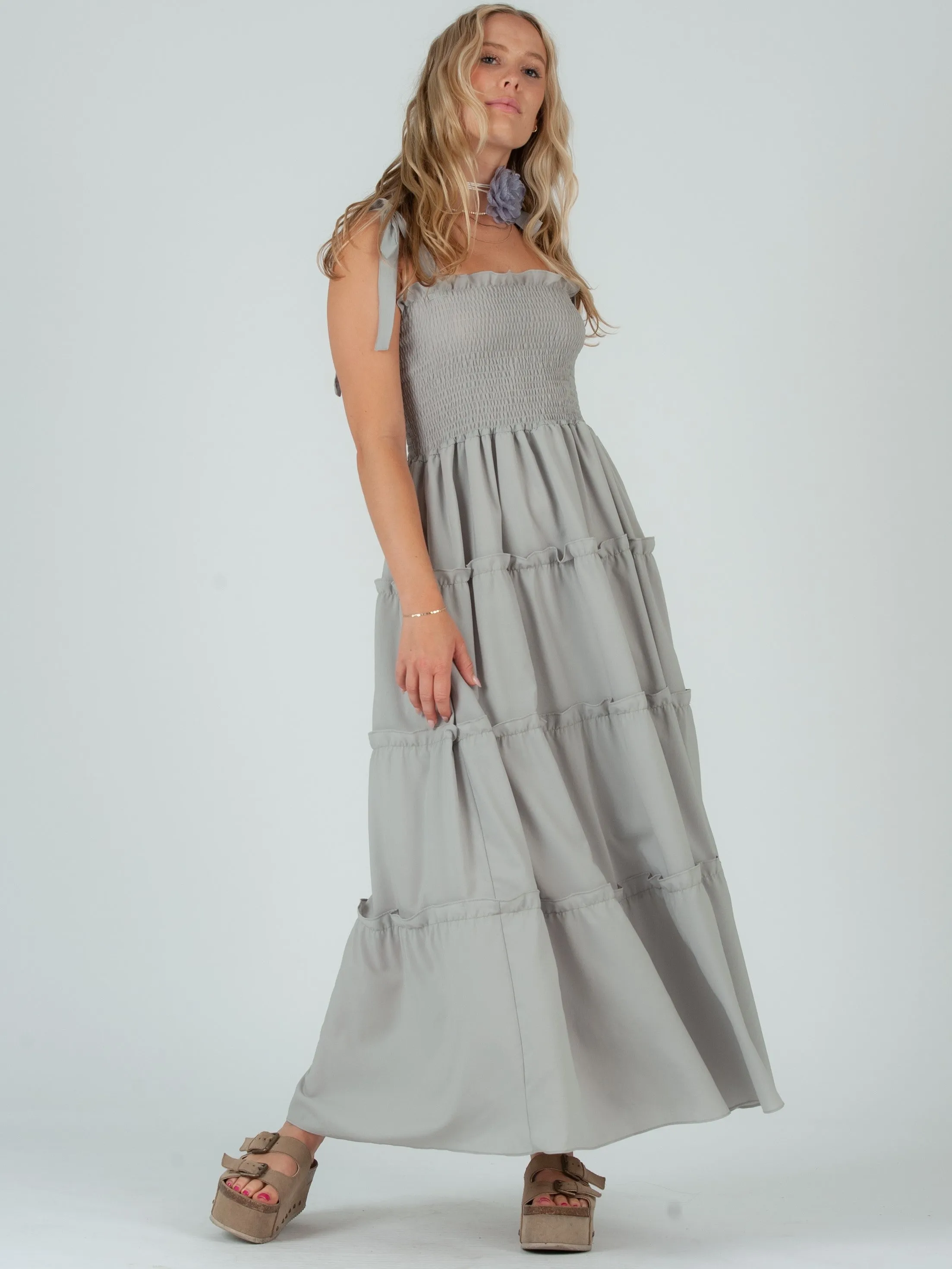 JULY SMOCKED MAXI DRESS-SEAFOAM sold by Lucca Couture product image thumbnail 4