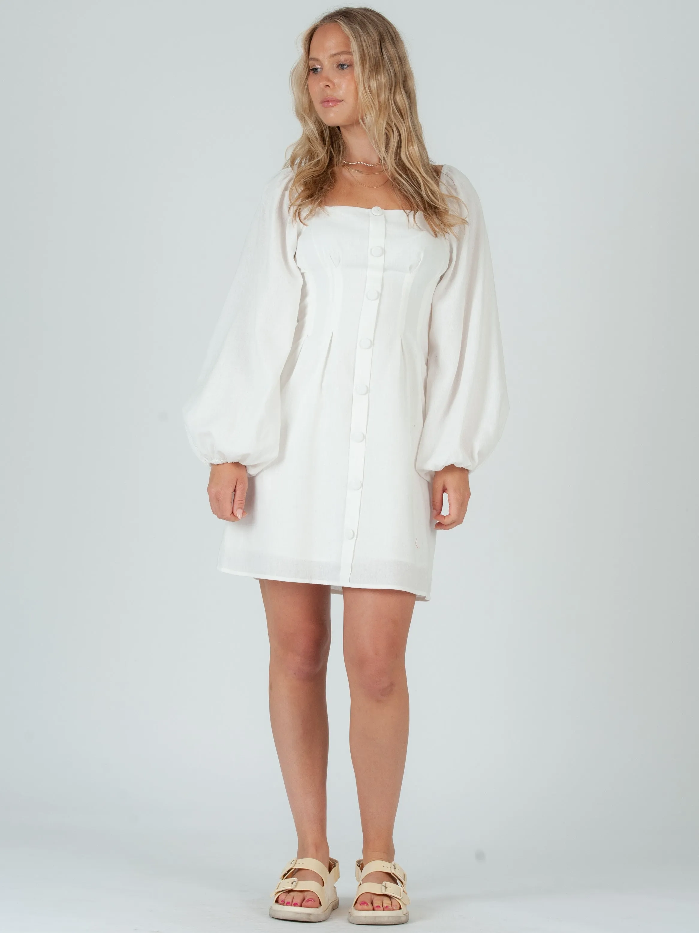 Women’s White Linen Button Down Dress sold by Lucca Couture product image thumbnail 4