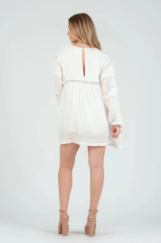 Women's Rayon White Mini Dress With Lace Inset Detail sold by Lucca Couture product image thumbnail 3