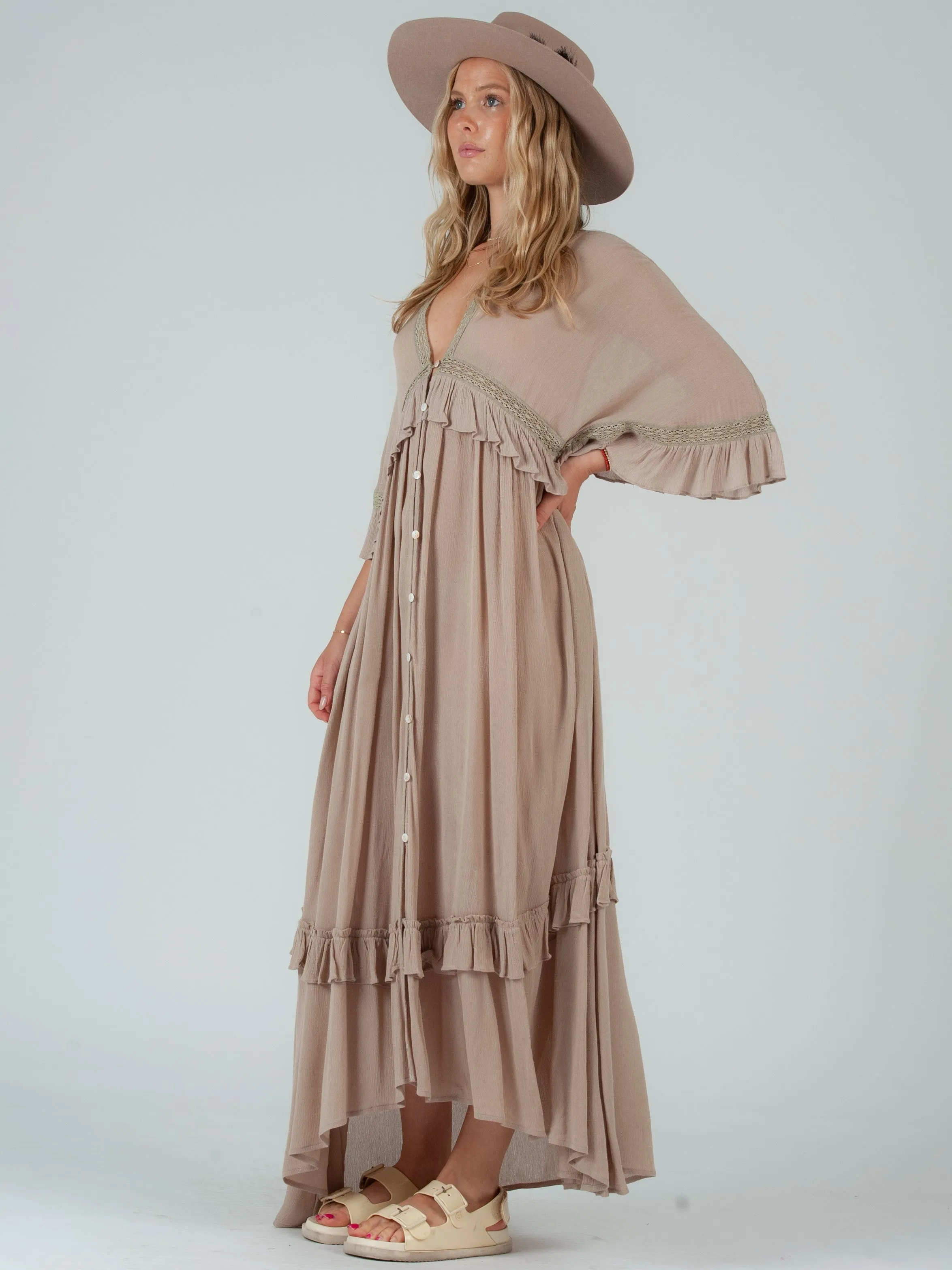 ESTELLE BOHO RUFFLE DRESS-SAND sold by Lucca Couture product image thumbnail 2