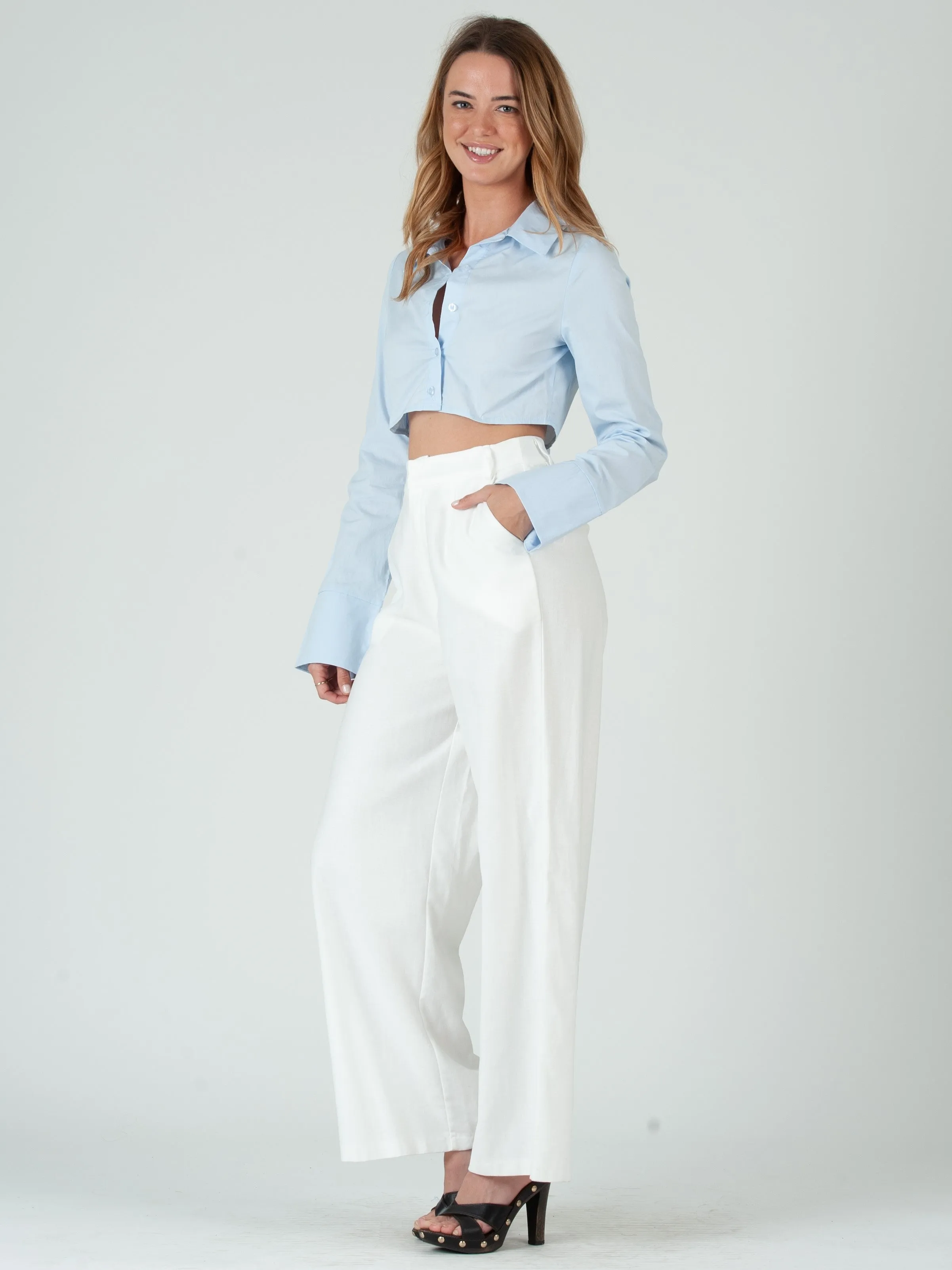 ELLIANA HIGH WAISTED PANT-WHITE sold by Lucca Couture product image thumbnail 2