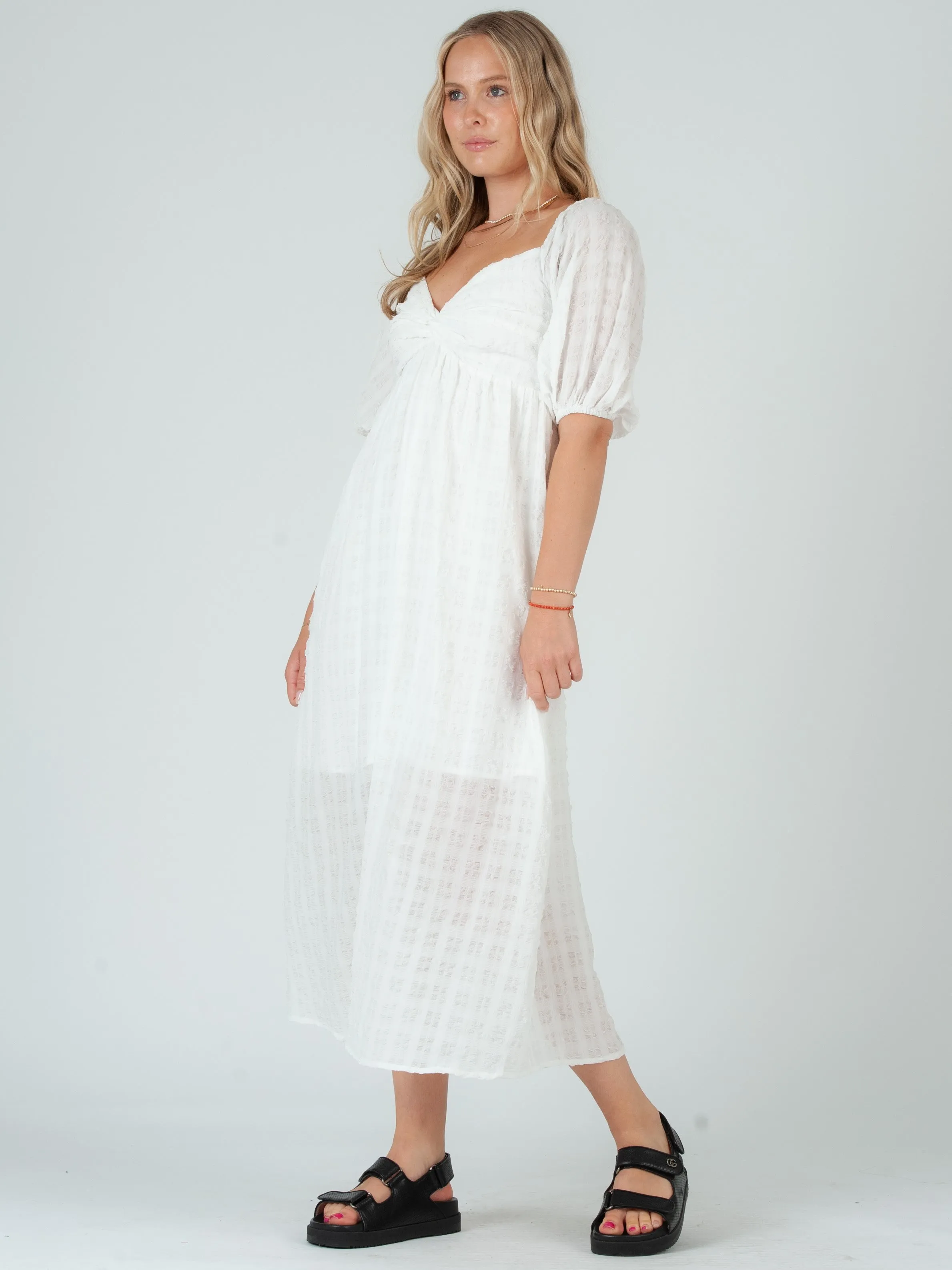 CLARA PUFF SLEEVE TWIST TOP MIDI DRESS-COTTON sold by Lucca Couture product image thumbnail 2