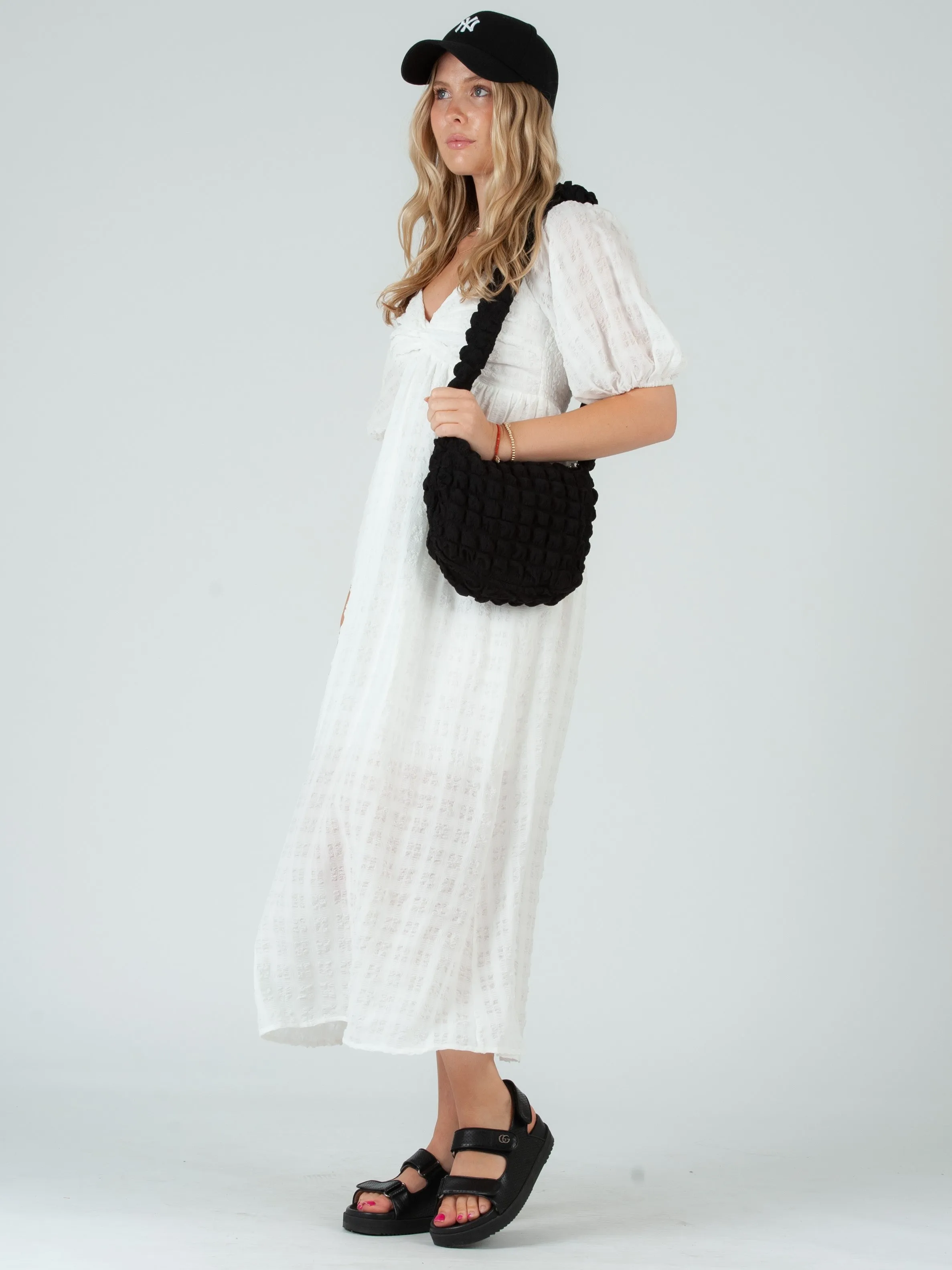 CLARA PUFF SLEEVE TWIST TOP MIDI DRESS-COTTON sold by Lucca Couture product image thumbnail 4