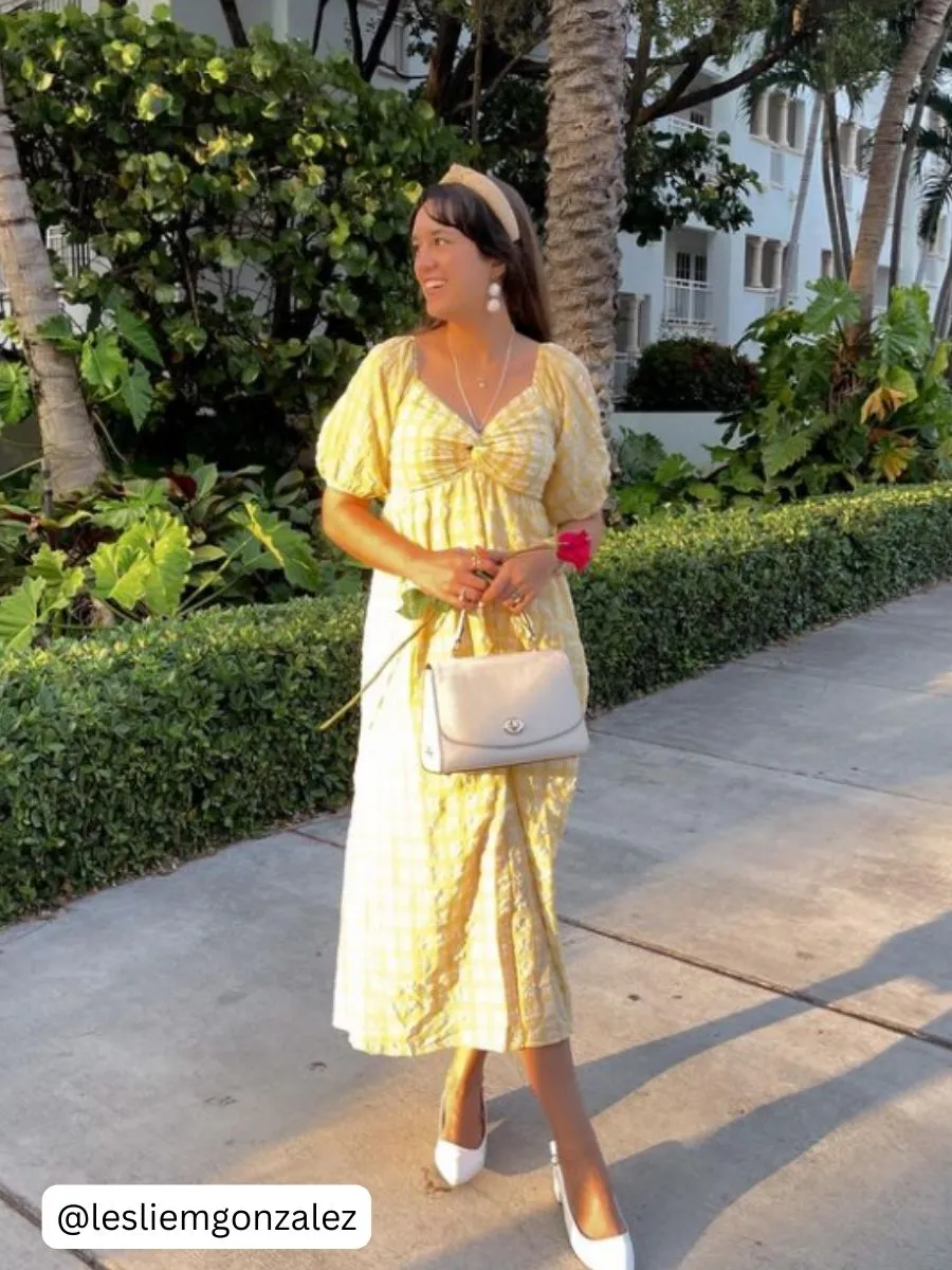 CLARA PUFF SLEEVE TWIST TOP MIDI DRESS-CANARY sold by Lucca Couture product image thumbnail 2