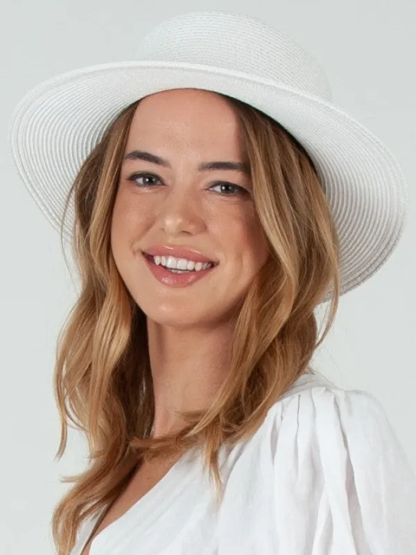 CAPRI STRAW BOATER HAT-WHITE sold by Lucca Couture