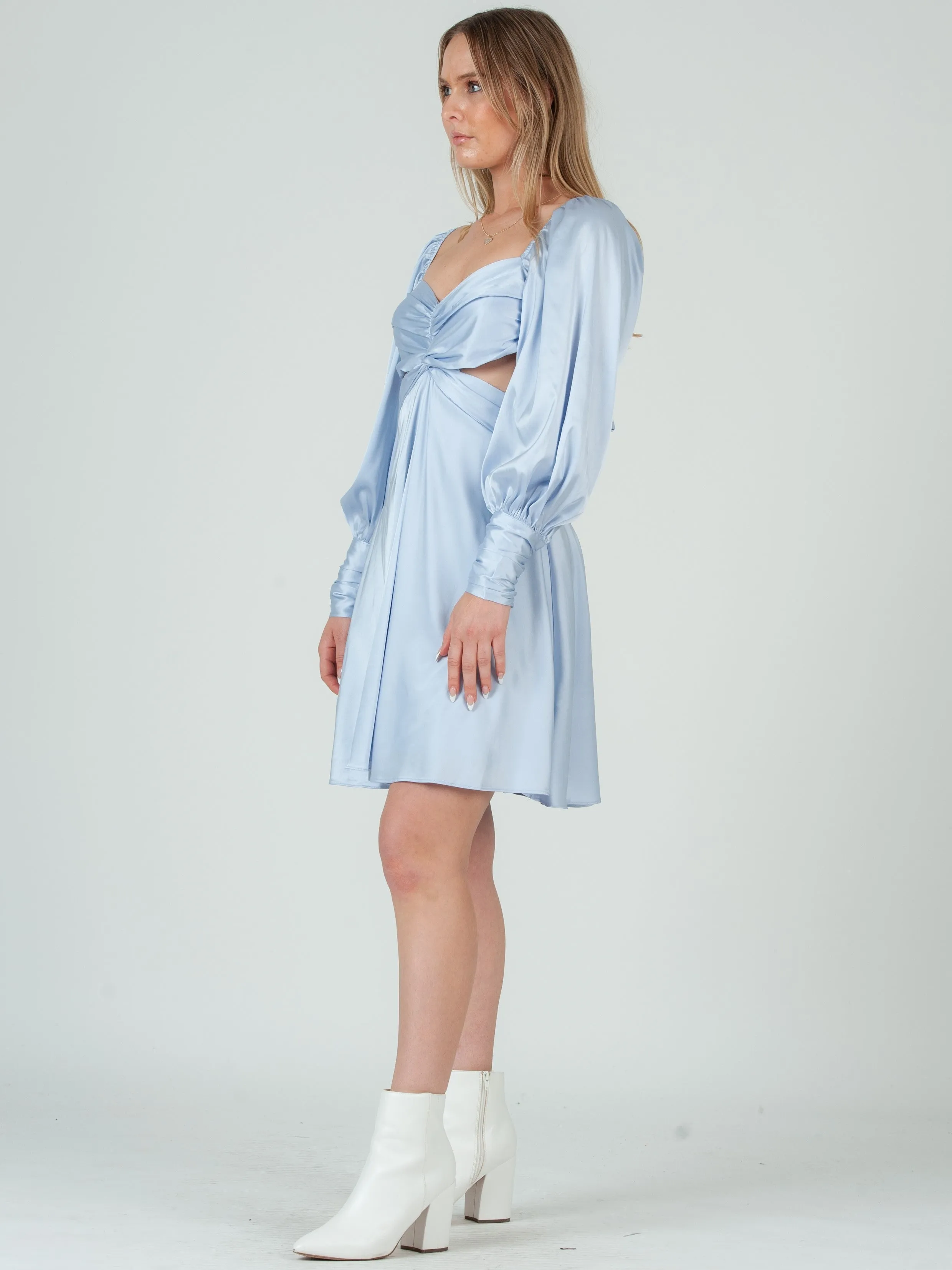 JACINDA LONG SLEEVE MINI DRESS-POWDER sold by Lucca Couture product image thumbnail 2