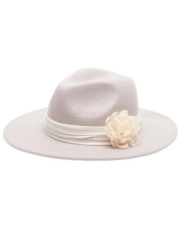 ANNA WOOL FEDORA WITH FLORAL TRIM sold by Lucca Couture