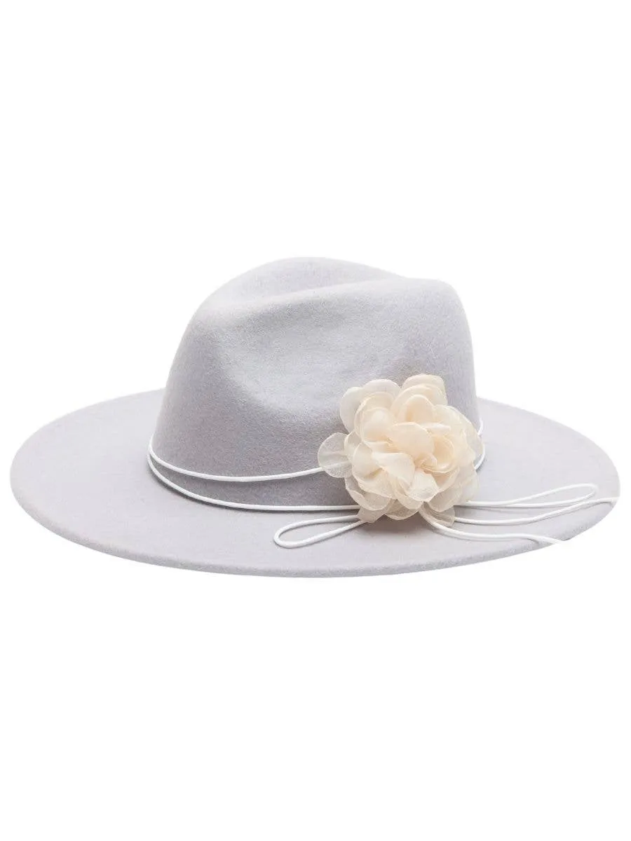 PATSY WOOL FEDORA WITH FLORAL TRIM sold by Lucca Couture
