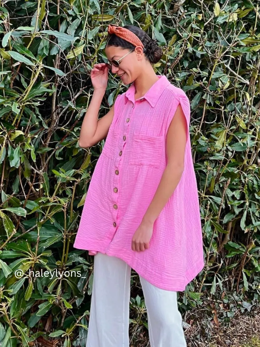 GABRIELA BUTTON DOWN TUNIC-PINK sold by Lucca Couture product image thumbnail 2
