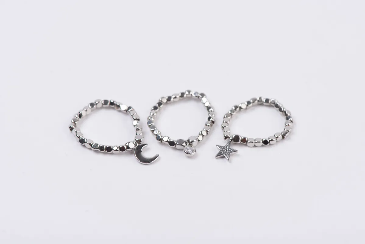 CELESTIAL SILVER BEADED RING sold by Lucca Couture