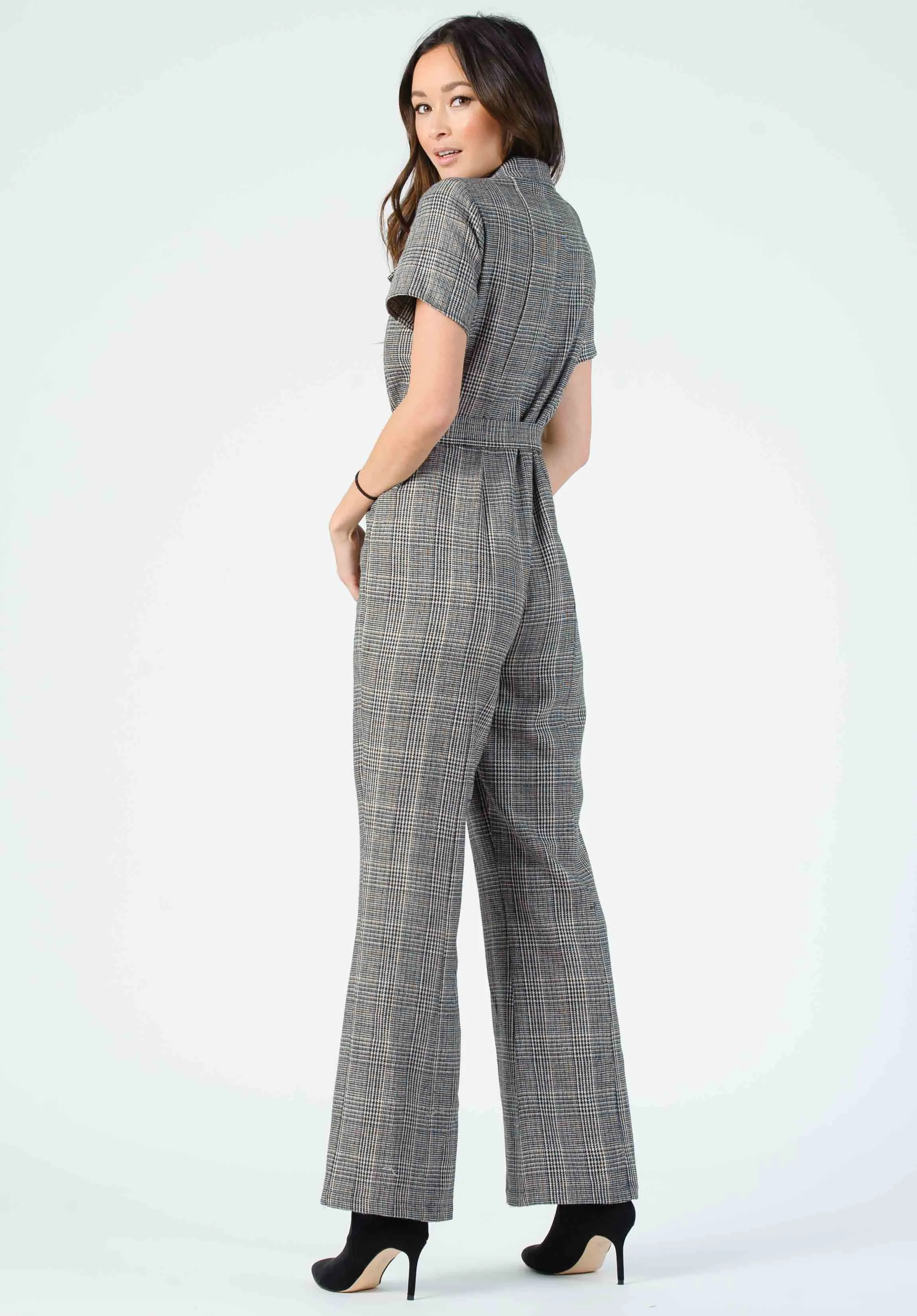 VERDI TAILORED JUMPSUIT-BLACK PLAID sold by Lucca Couture product image thumbnail 2