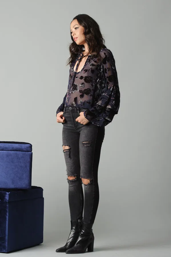 PIPER RUFFLE SLEEVE TOP-VIOLET FLORAL sold by Lucca Couture product image thumbnail 2