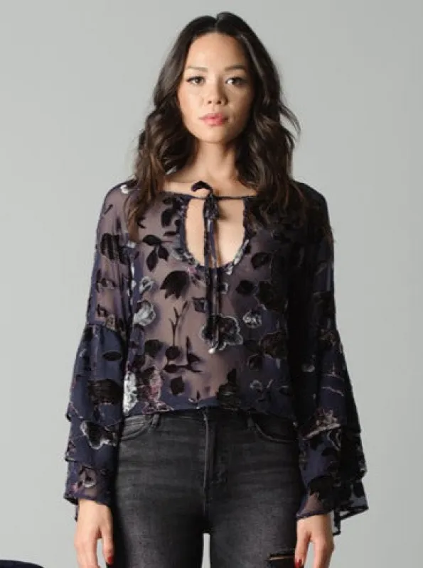 PIPER RUFFLE SLEEVE TOP-VIOLET FLORAL sold by Lucca Couture