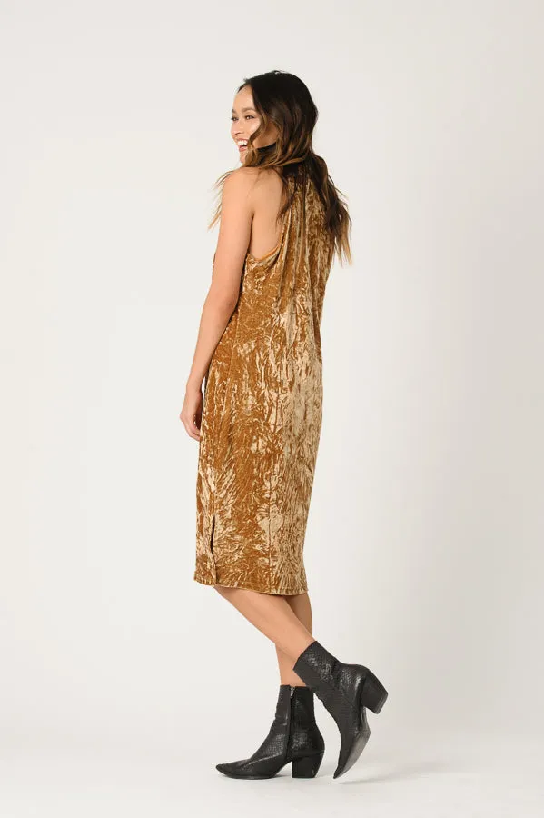 MILA MOCK NECK CRUSH VELVET DRESS-GOLD sold by Lucca Couture product image thumbnail 2