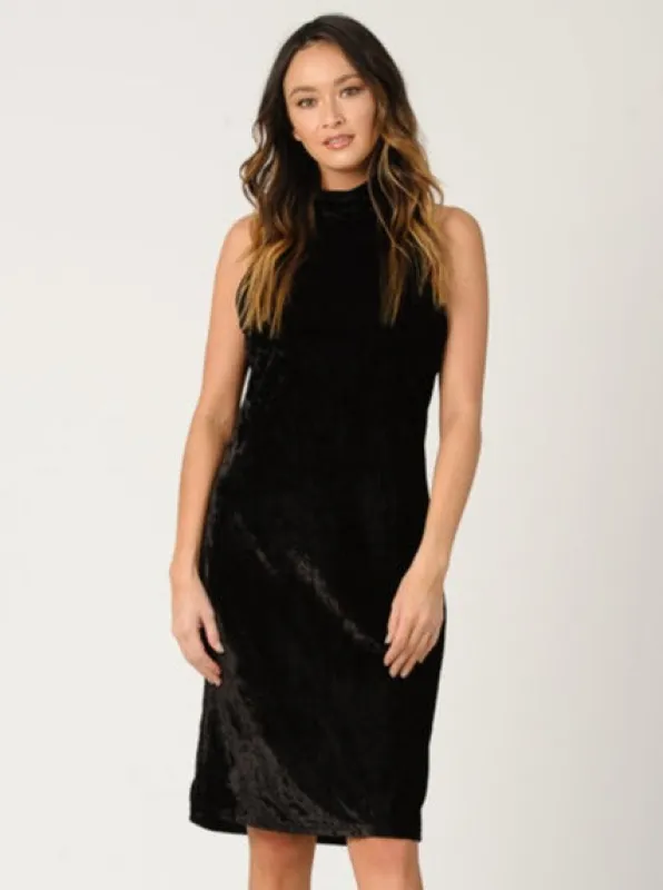 MILA MOCK NECK CRUSH VELVET DRESS-BLACK sold by Lucca Couture