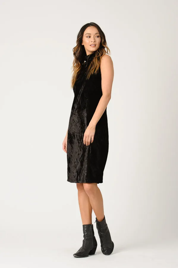 MILA MOCK NECK CRUSH VELVET DRESS-BLACK sold by Lucca Couture product image thumbnail 2