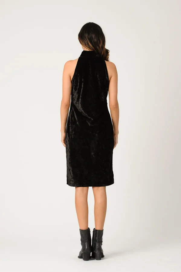 MILA MOCK NECK CRUSH VELVET DRESS-BLACK sold by Lucca Couture product image thumbnail 3