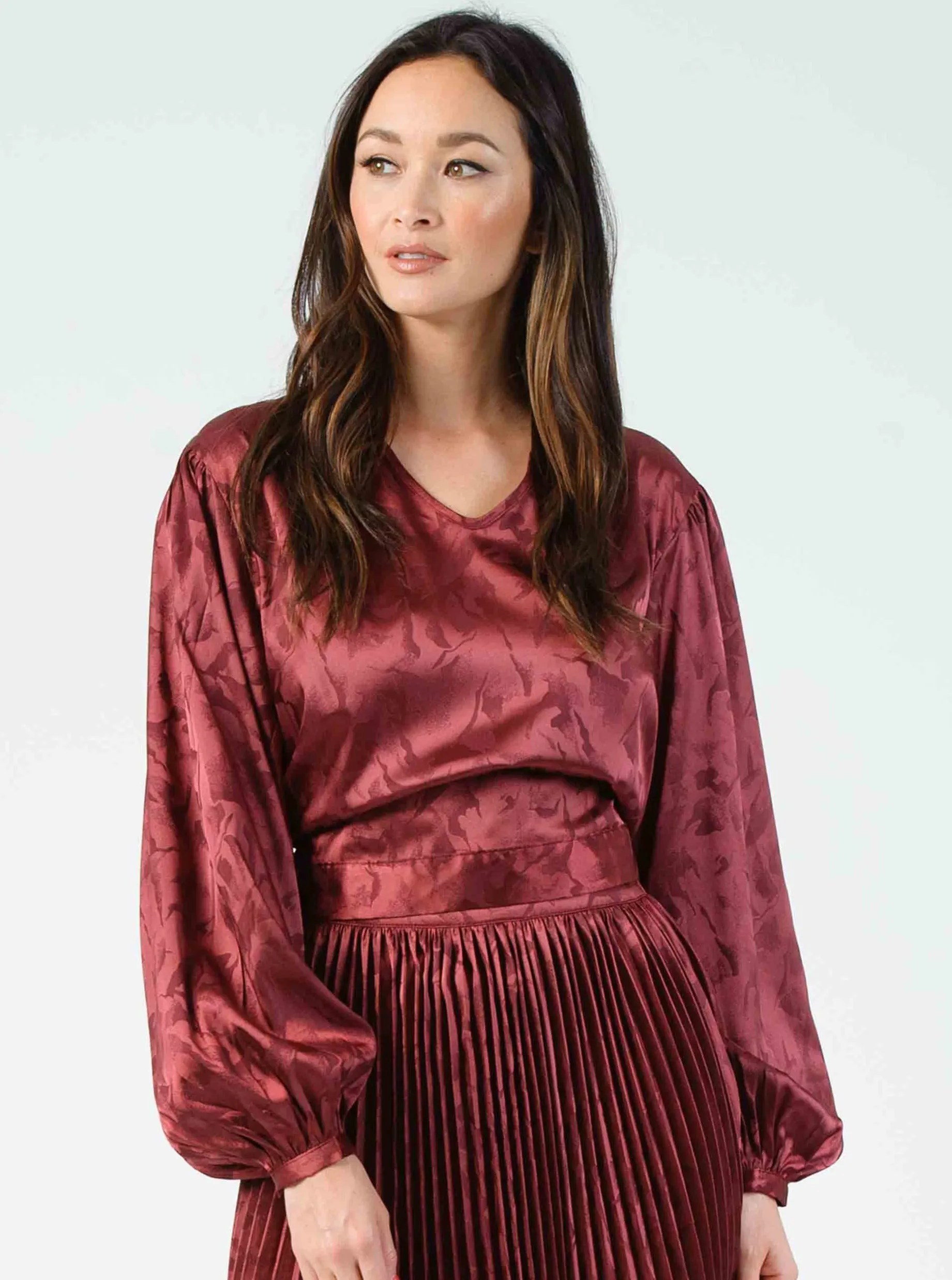 SANDY BACK TIE BLOUSE-MAROON sold by Lucca Couture