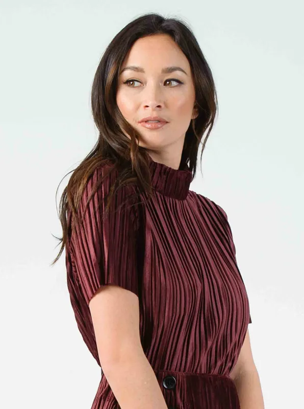 MARTY MOCK NECK TOP-BURGUNDY VELVET sold by Lucca Couture