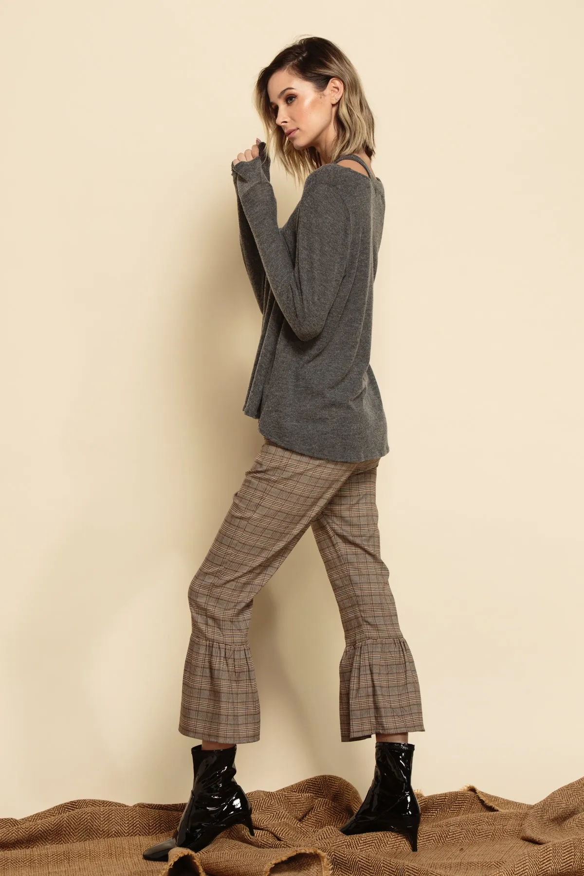 VALENTINA LONG SLEEVE HACCI TOP-GREY sold by Lucca Couture product image thumbnail 2