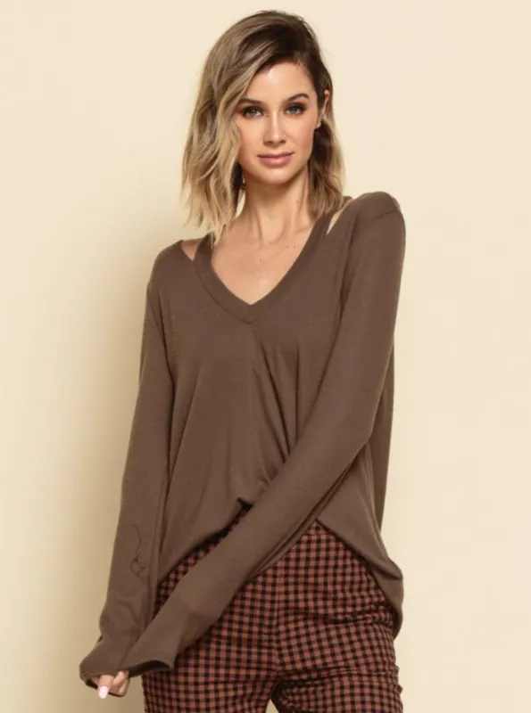 VALENTINA LONG SLEEVE HACCI TOP-OLIVE sold by Lucca Couture