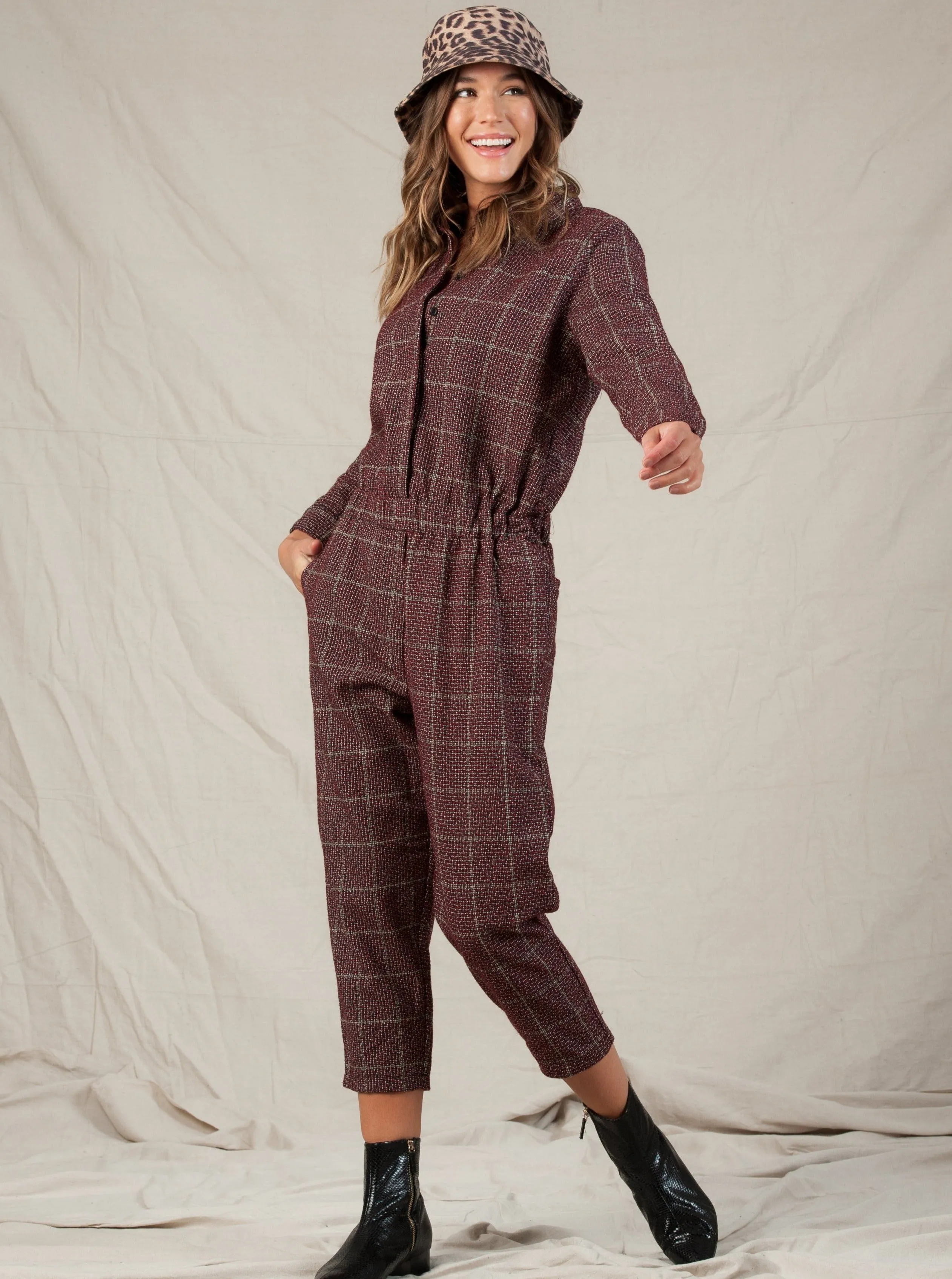 DYLAN JUMPSUIT-AUBURN TWEED sold by Lucca Couture