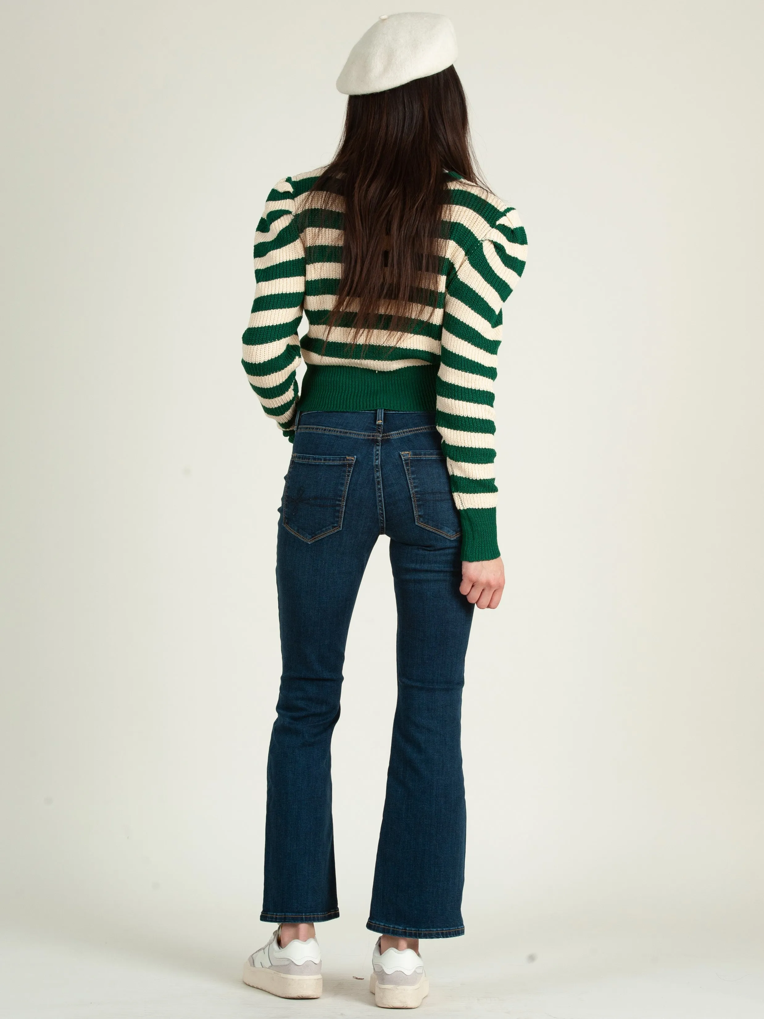 YARA PUFF SHOULDER SWEATER TOP-GREEN STRIPE sold by Lucca Couture product image thumbnail 3