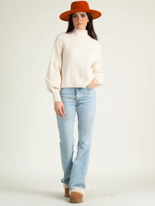 BONNIE MOCK NECK SWEATER-IVORY sold by Lucca Couture