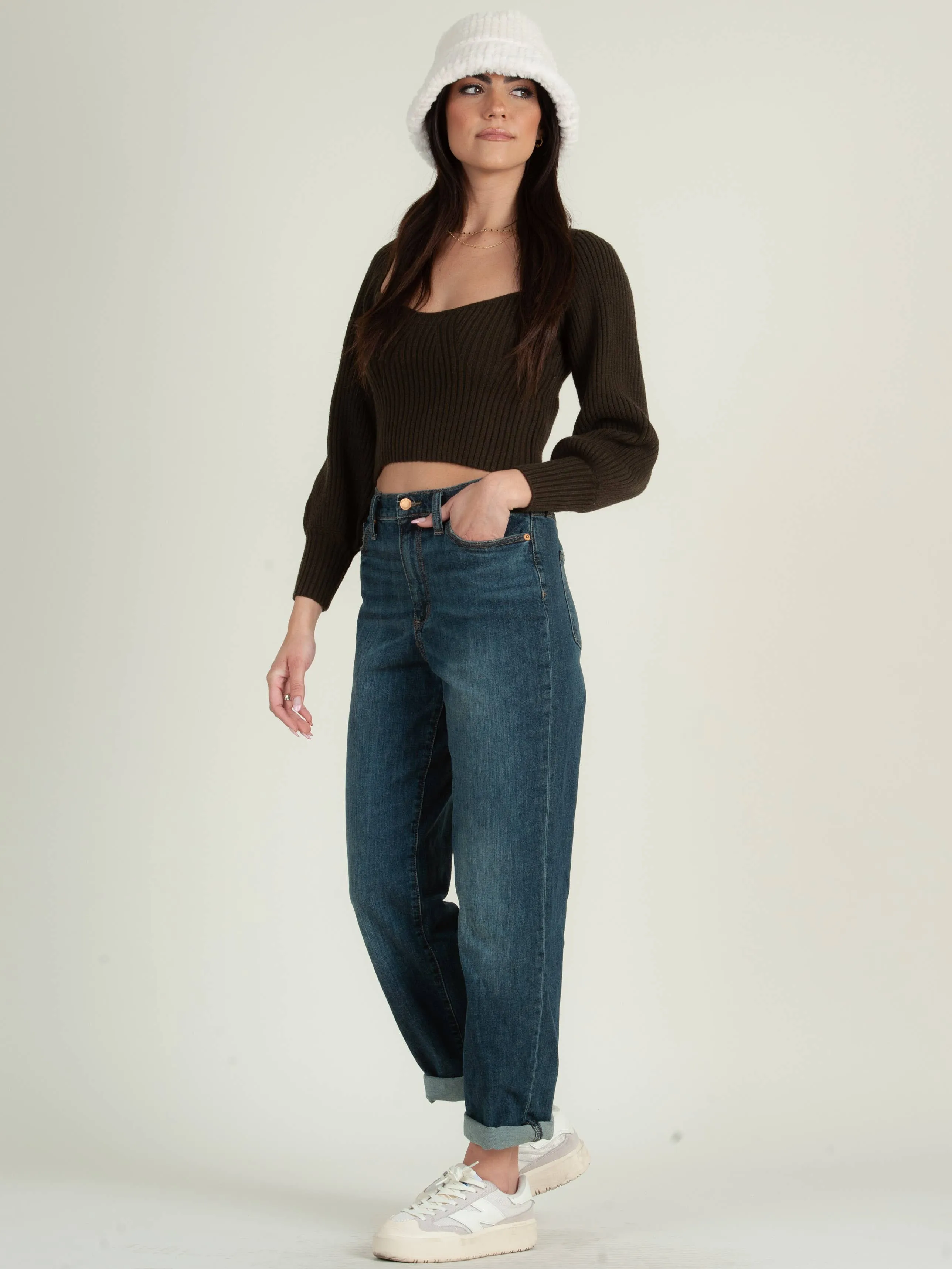 SARA SWEETHEART NECKLINE RIBBED TOP-BROWN sold by Lucca Couture