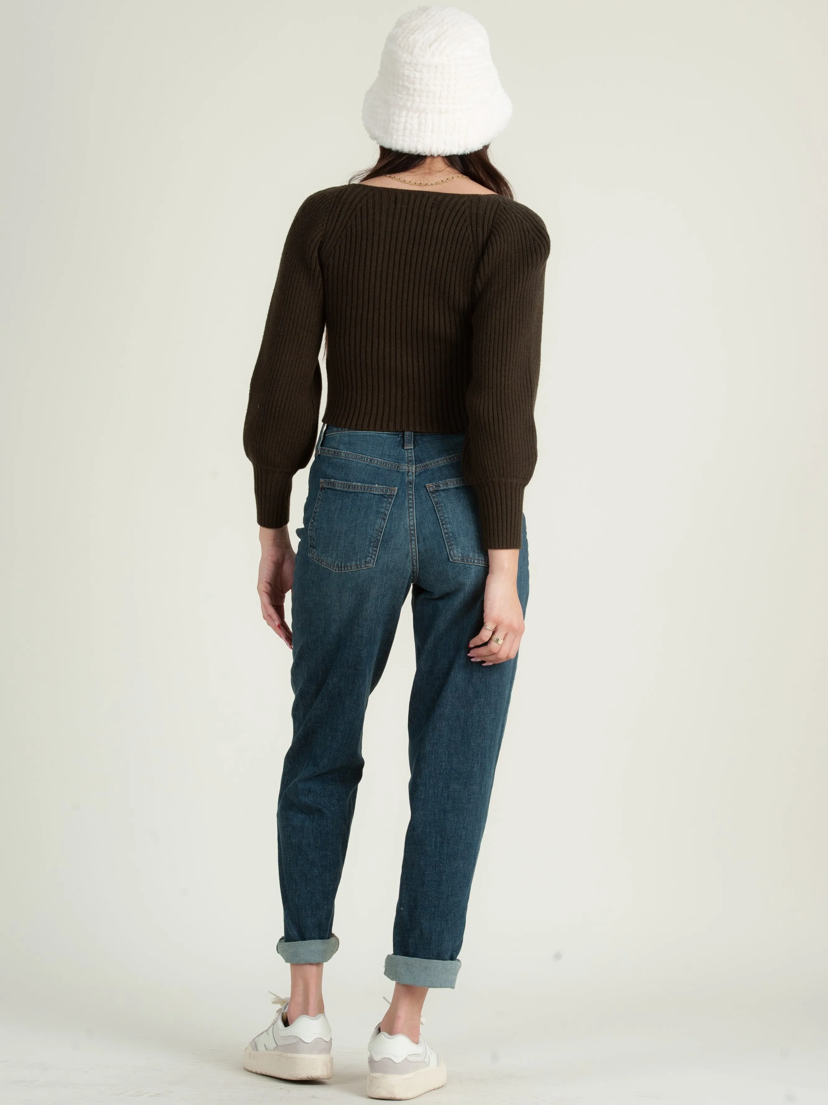 SARA SWEETHEART NECKLINE RIBBED TOP-BROWN sold by Lucca Couture product image thumbnail 3