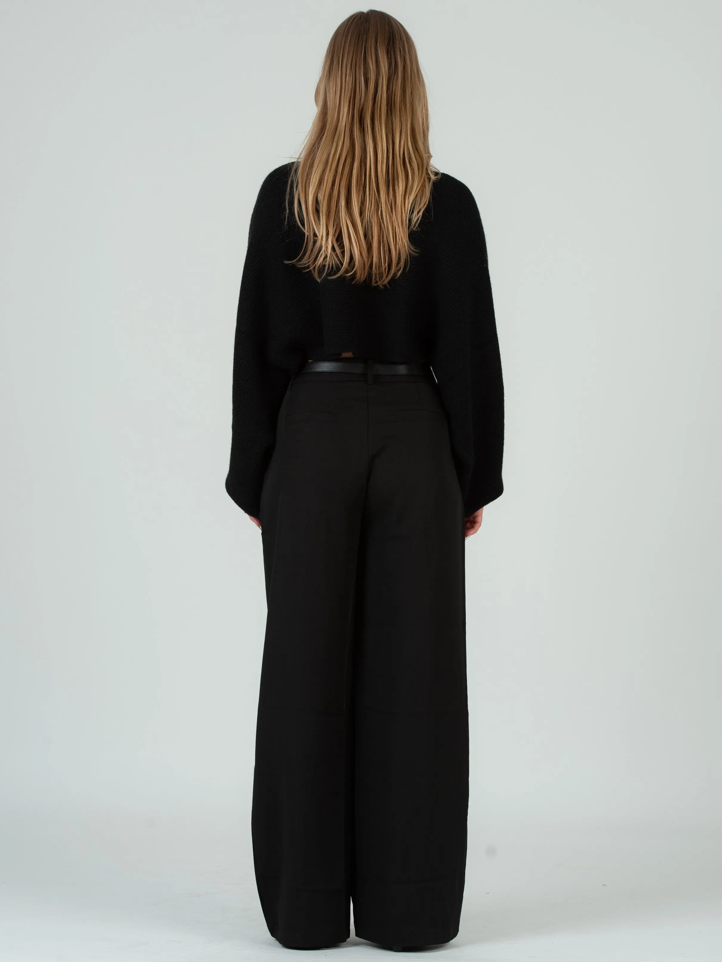 FREYA CROPPED BALLOON SLEEVE RIBBED SWEATER-BLACK sold by Lucca Couture product image thumbnail 3