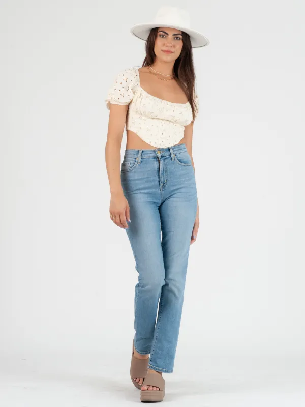 CELESTE EYELET PUFF SLEEVE TOP-IVORY sold by Lucca Couture