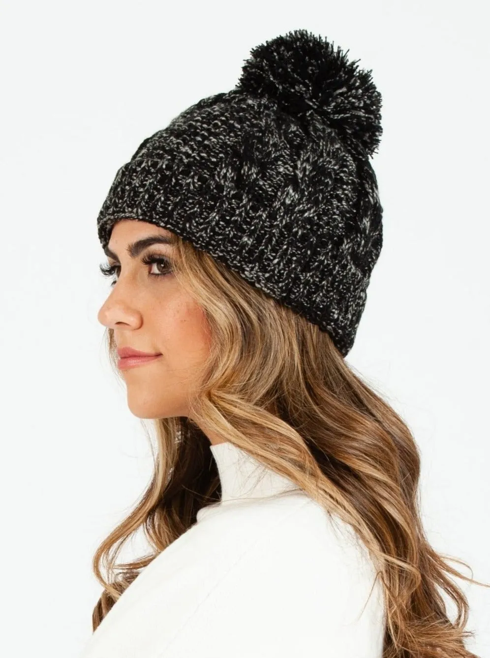 BLANCA KNIT POM POM BEANIE-BLACK sold by Lucca Couture product image thumbnail 2