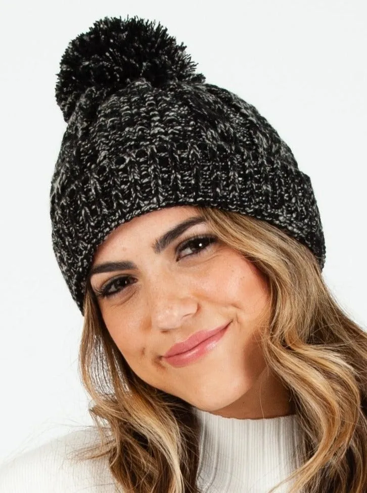BLANCA KNIT POM POM BEANIE-BLACK sold by Lucca Couture
