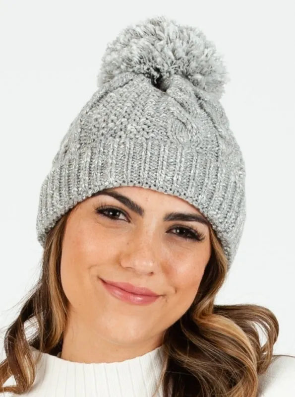 BLANCA KNIT POM POM BEANIE-GREY sold by Lucca Couture