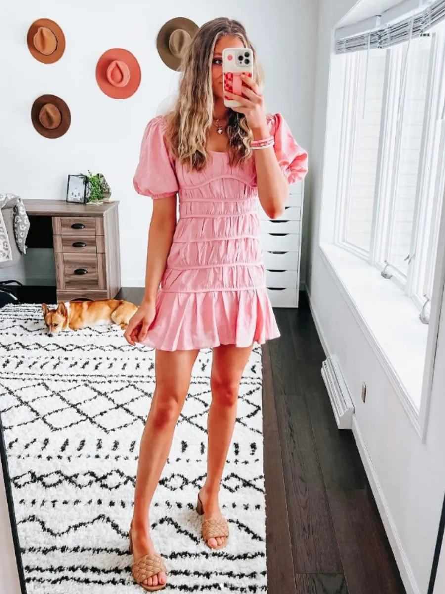 RAE PUFF SLEEVE TIERED DRESS-MAUVE sold by Lucca Couture product image thumbnail 4