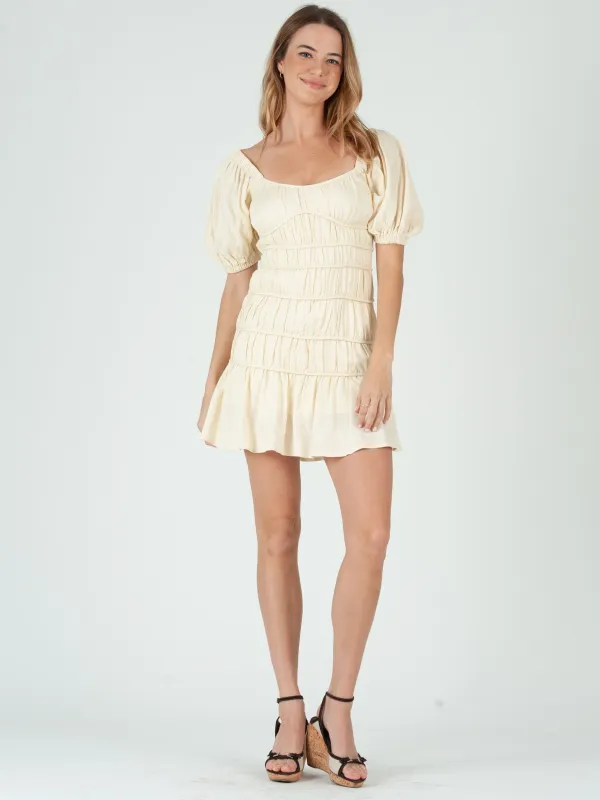 RAE PUFF SLEEVE TIERED DRESS-VANILLA sold by Lucca Couture