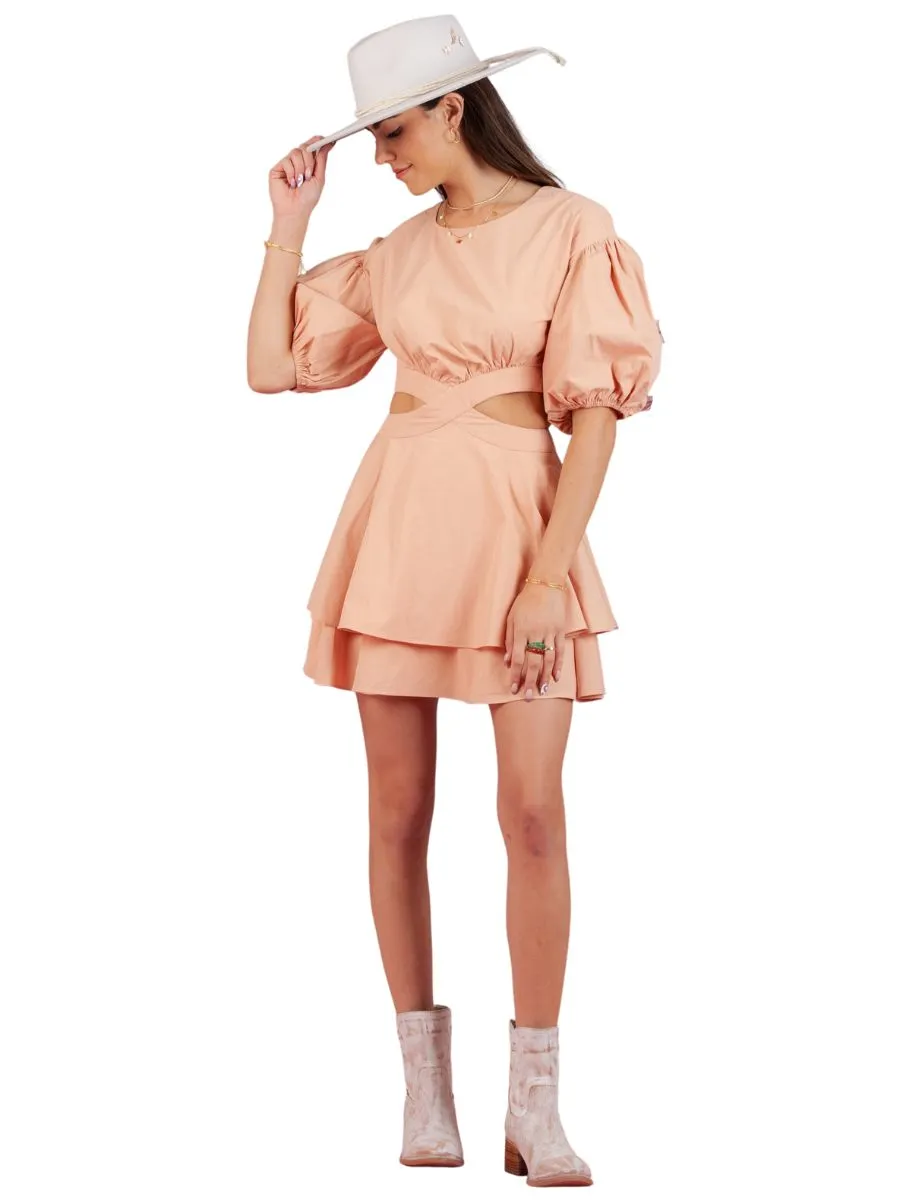WHITNEY PUFF SLEEVE CUTOUT DRESS-D.CORAL sold by Lucca Couture
