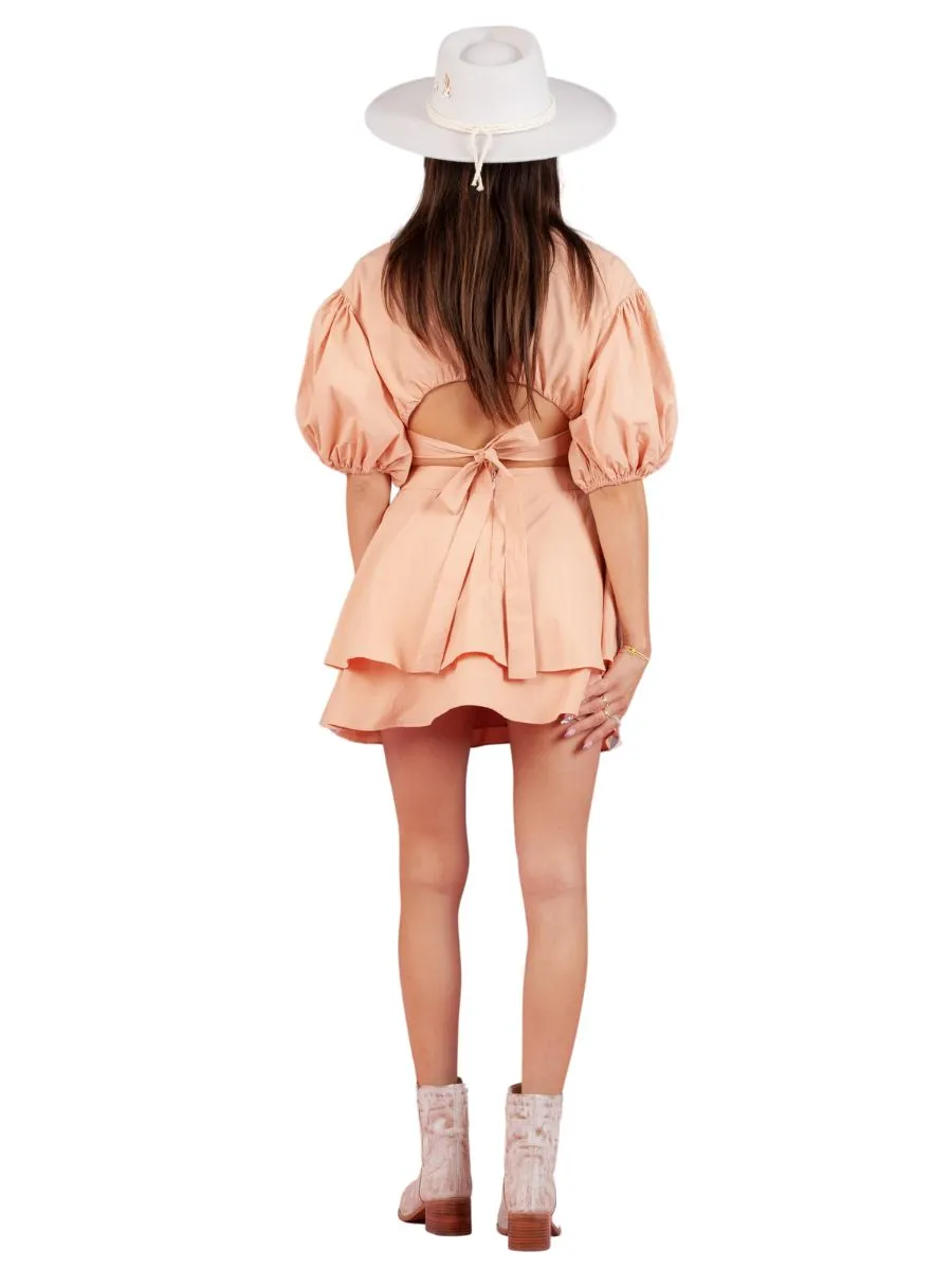 WHITNEY PUFF SLEEVE CUTOUT DRESS-D.CORAL sold by Lucca Couture product image thumbnail 4