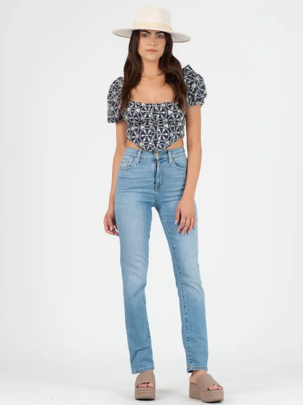 CELESTE EYELET PUFF SLEEVE TOP-NAVY sold by Lucca Couture