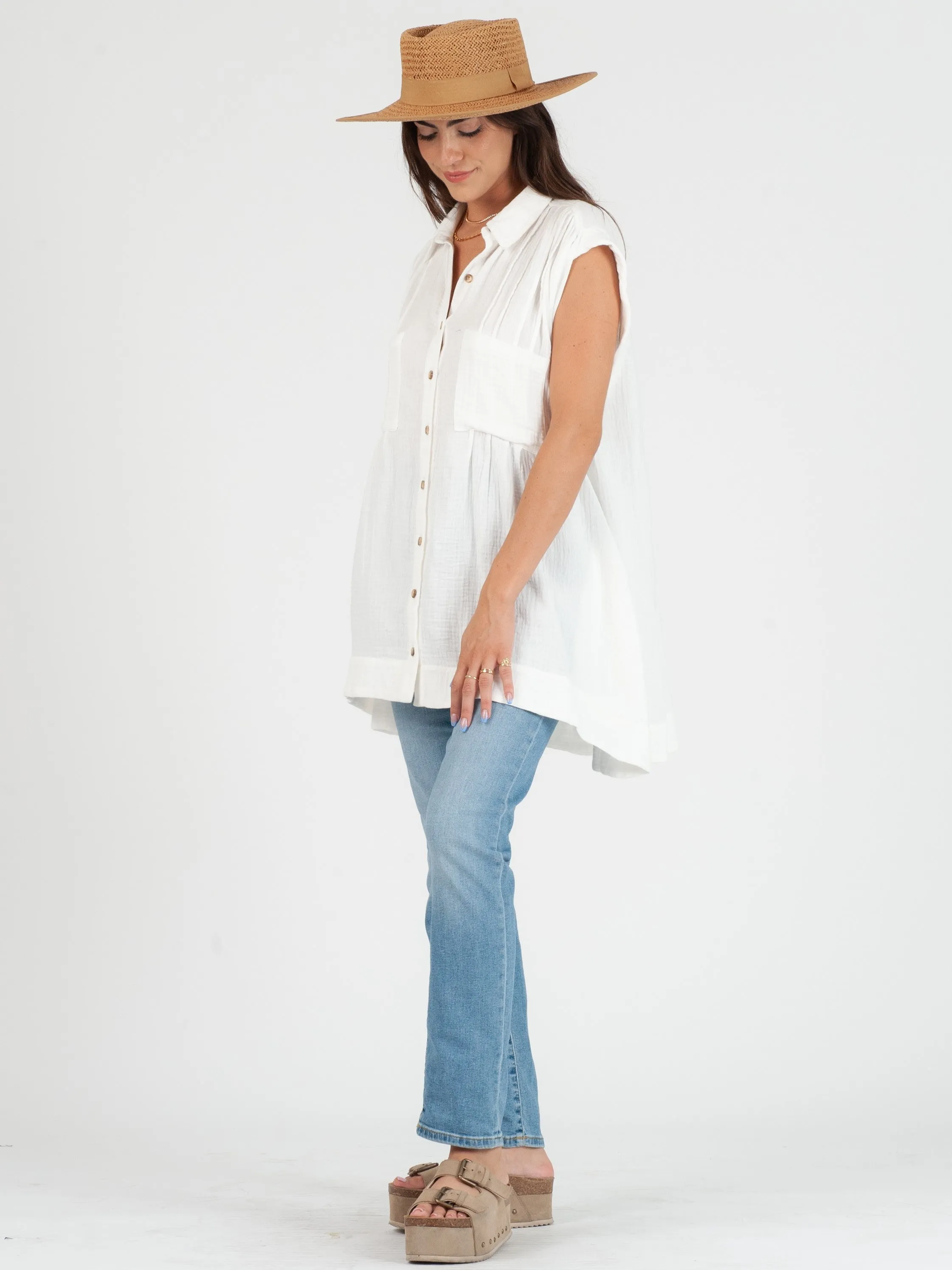GABRIELA BUTTON DOWN TUNIC-WHITE sold by Lucca Couture product image thumbnail 2