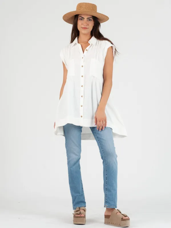 GABRIELA BUTTON DOWN TUNIC-WHITE sold by Lucca Couture