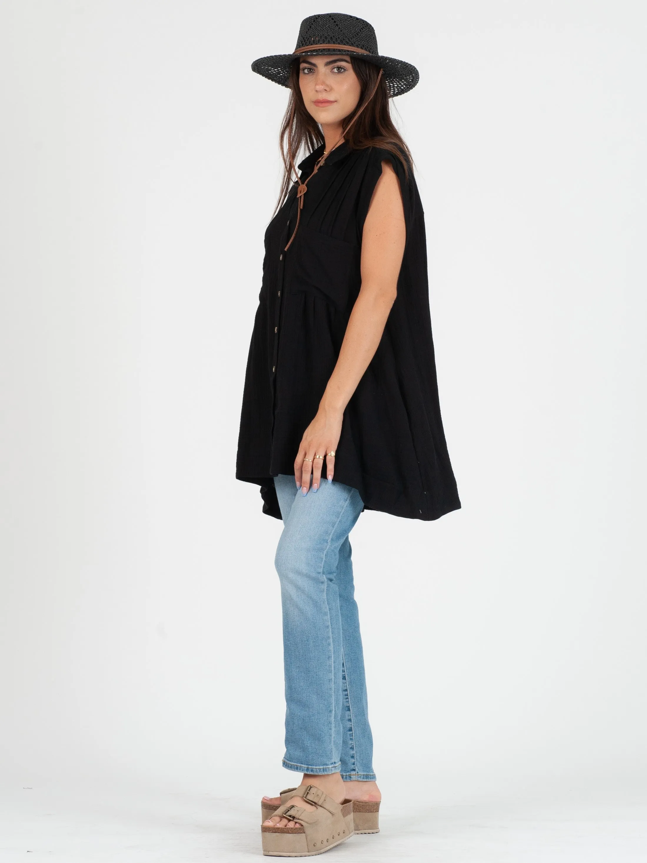 GABRIELA BUTTON DOWN TUNIC-BLACK sold by Lucca Couture product image thumbnail 2